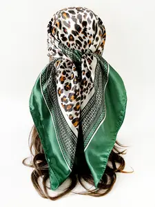 Women's Leopard Print Silk Scarf, Spring Summer New Design, 90cm Ladies Headscarf, Style Satin Square Towel, Leopard Pattern