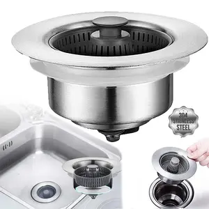 Upgraded Sink Bounce Core Drain Stopper, Stainless Steel Anti-Odor Anti-Clog Filter Basket, Leak-Proof 3-in-1 Kitchen Sink Strainer Washable Drain Plug