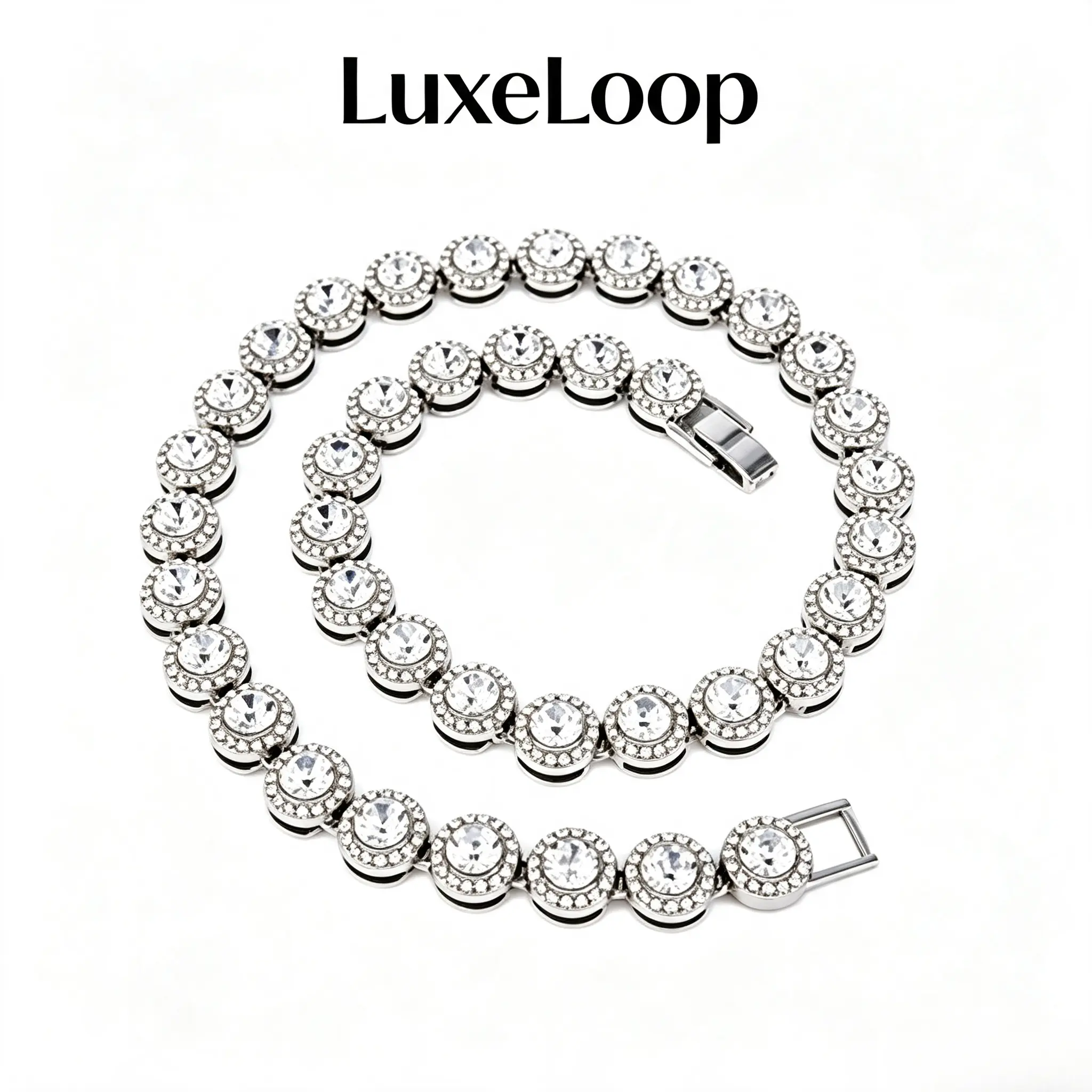 LuxeLoop Bezel Set Round Cubic Zirconia Tennis Chain, Sparkling Bracelet & Necklace, Iced Out Hip Hop Stackable Jewelry,  Tone Available withCrystals, Dainty Fashion Statement Gift for Men Women