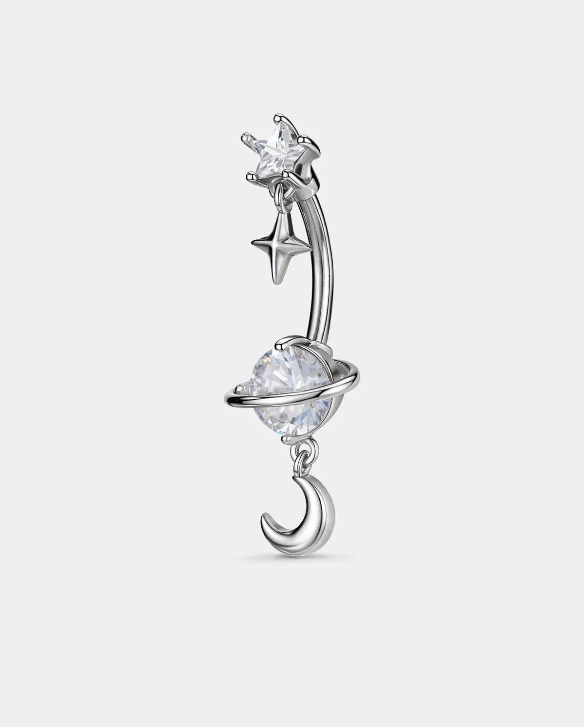 OUFER 14G Star & Moon Dangle CZ Belly Button Ring Cosmic Jewelry Star And Moon Jewelry Cubic Zirconia Jewelry Navel Rings Stainless Steel Jewelry