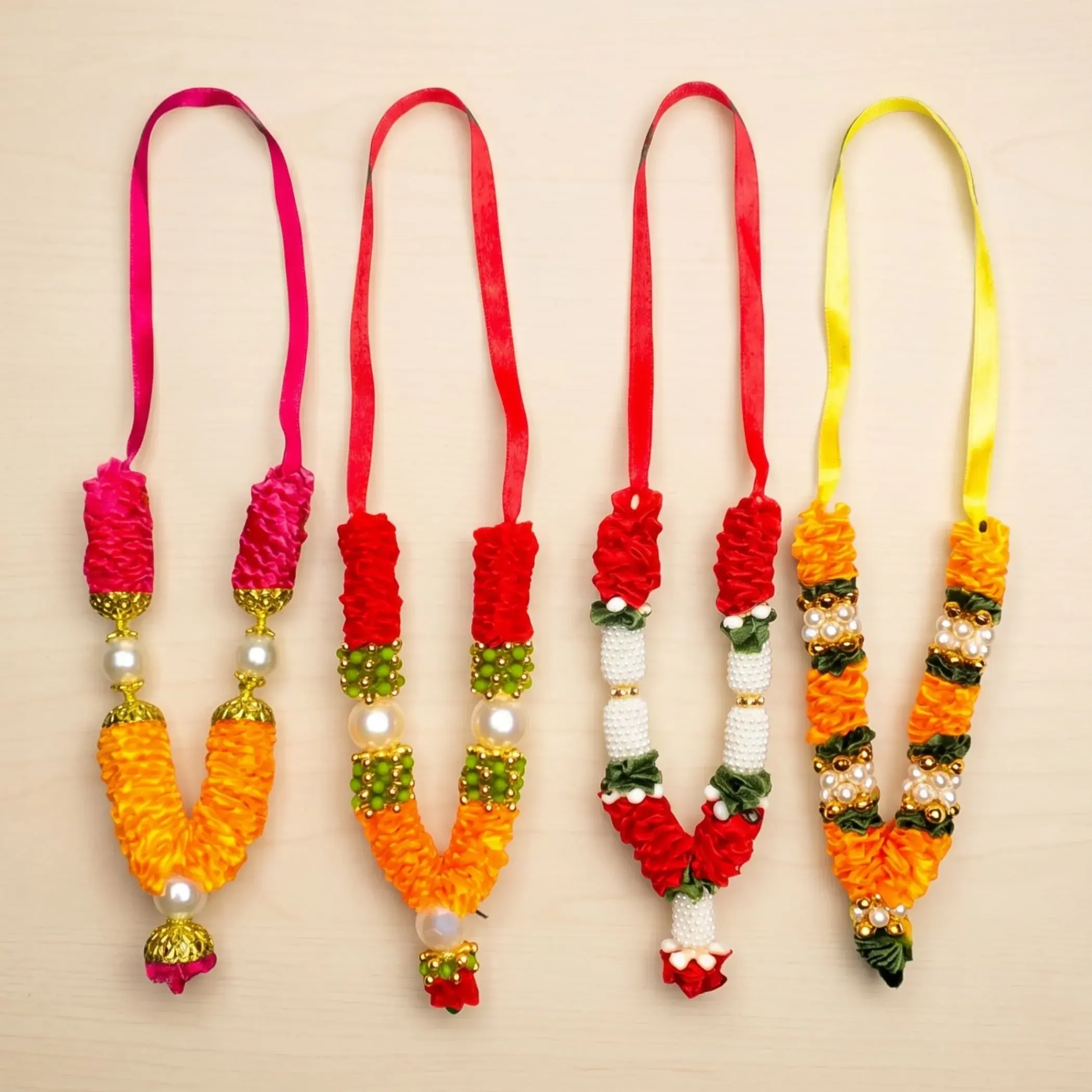 Adorable Mini Idol Mala Set | Elegant Makhmali Flower Garlands for Pooja, Diwali, God Idols | Blessings-Bound, Reusable