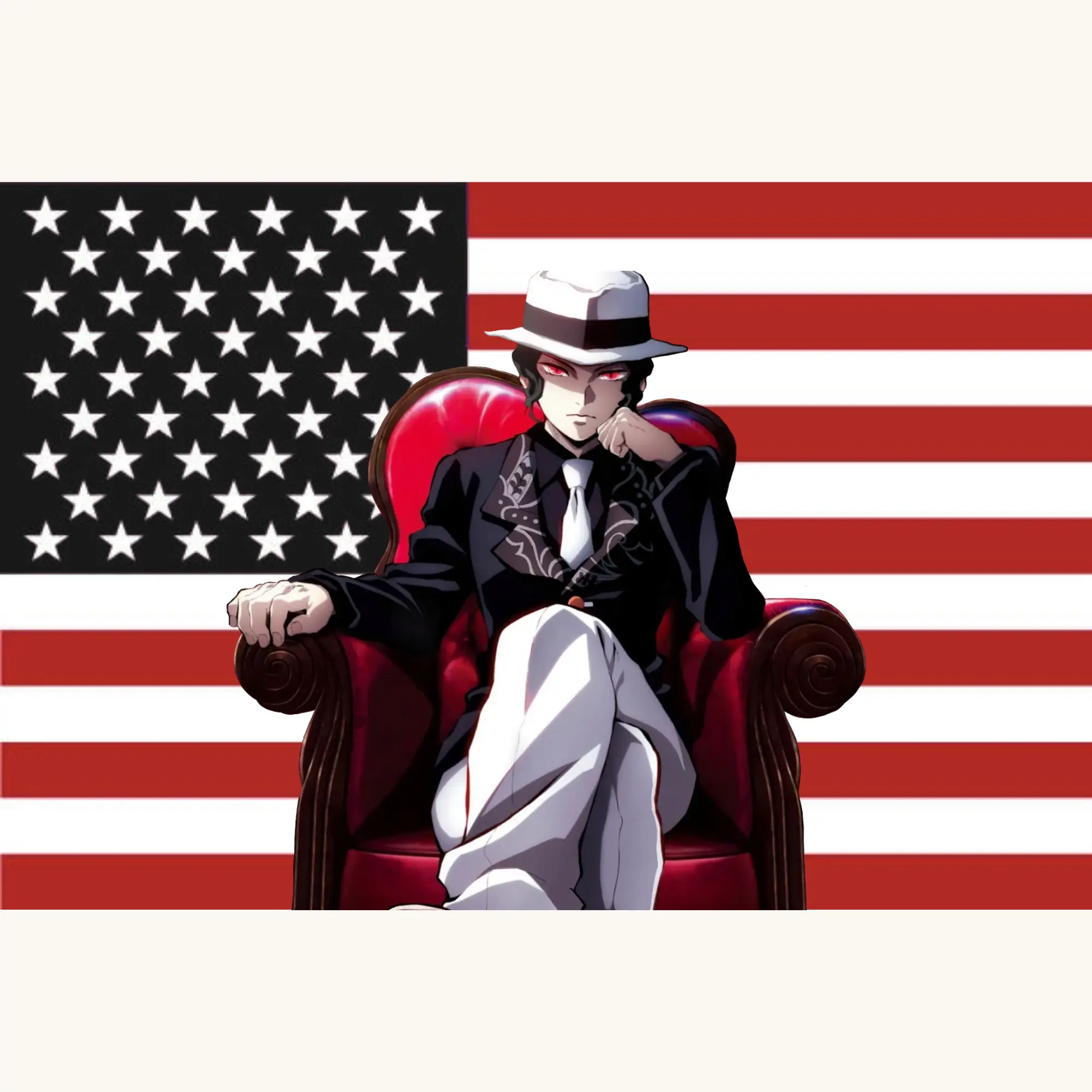Muzan Kibutsuji Demon Slayer Synthetic Wall Hanging Tapestry, Durable American Flag Design Decoration, Lightweight Vintage Room Decor, Anime Otaku Independence Day Gift