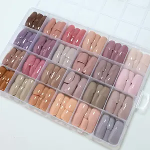 720pcs Short Almond Shape French Nail Art Tips, Gradient Nude & Milky Press-On Nails, Nails Press Ons, Includes Nail Buffing Block & Jelly Gel