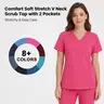 QBK Yoga Scrub Top for Women V Neck Shirt with 2 Pockets, Comfort Soft Stretch, Easy Care Nurse Uniform Basic Workwear Minimalist  Clothes Womenswear