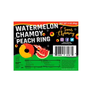 Sams Chamoy Watermelon Chamoy covered Peach Rings Snack