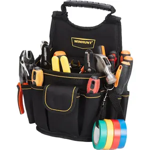 Oxford Fabric Tool Bag 8 Inch, Heavy Duty Tool Tote with Multiple Pockets, Detachable Divider & Shoulder Strap, Portable Tool Organizer Pouch for Waist or Carry