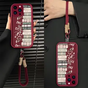 Vintage Dark Academia Library Series: Elegant Floral Book Spine Matte Cover with Anti Lanyard for [iPhone & Samsung] 952