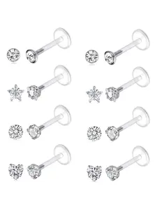 8pcs 16g Elegant Soft Barbell Lip Studs, Synthetic Zirconia, Heart-Themed Acrylic, Body Piercing Jewelry for Men and Women, Party Wear