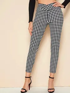 High-Rise Houndstooth Skinny Pants