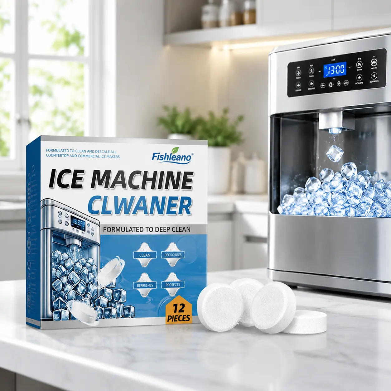 12 Pack Ice Maker Cleaning Tablets – Powerful Descaling Formula, Remove Limescale & Odor Buildup, Keep Ice Machines Fresh & Clean, Easy Use Cleaner for Home & Commercial Ice Makers