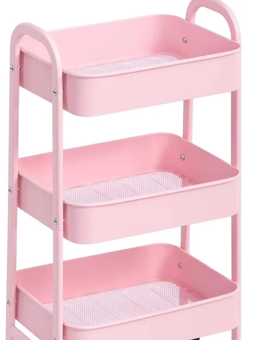 3 Tier Rolling Cart, Metal Utility Cart with Wheels and Handle, Rolling Storage Cart for Nursery Room, Living Room, Painting Room, Office and Kitchen