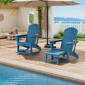 Garvee Folding HDPE Adirondack Rocking Chair with Retractable Ottoman and Dual Cup Holders - Heavy Duty, Weather-Resistant, Ergonomic High Back Patio Chair - Ideal for Porch, Deck, Lawn, Garden