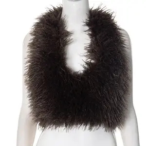 Fur Collar Vest Halter Top Comfortable Fit Womenswear Brown Smooth Soft