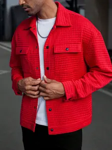Men's Stitched Jacket with Snap Pockets, Loose Fit Casual Shirt Style, Perfect for Fall Season, Stylish Men's Outerwear Coats