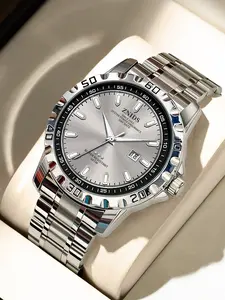 Men's sports watch, waterproof stainless steel strap, quartz watch strap, luminous watch, date display, circular case, men's casual business watch, 2026 new fashionable casual watch, the best gift for men