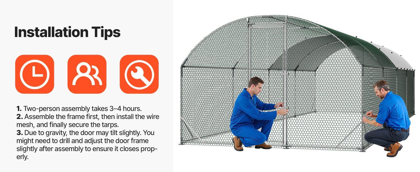 VEVOR Large Metal Chicken Coop, 9 x 25 x 6.6 ft, Walk-in Chicken Run House with Waterproof Cover & Sturdy Frame, Dome Roof Poultry Cage Duck Pen for Rabbit Hen Goose Duck Outdoor Backyard Farm Use