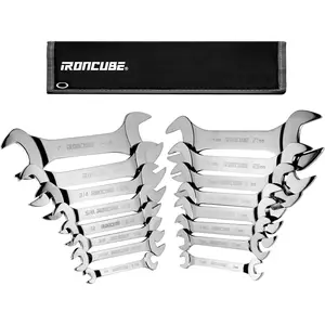 16-Piece Super-Thin Double Open End Wrench Set: 3mm Extra-Slim Profile for Tight Spaces – Complete SAE & Metric Sizes – Full Range Tool Kit for Car Repair, Garage & Home