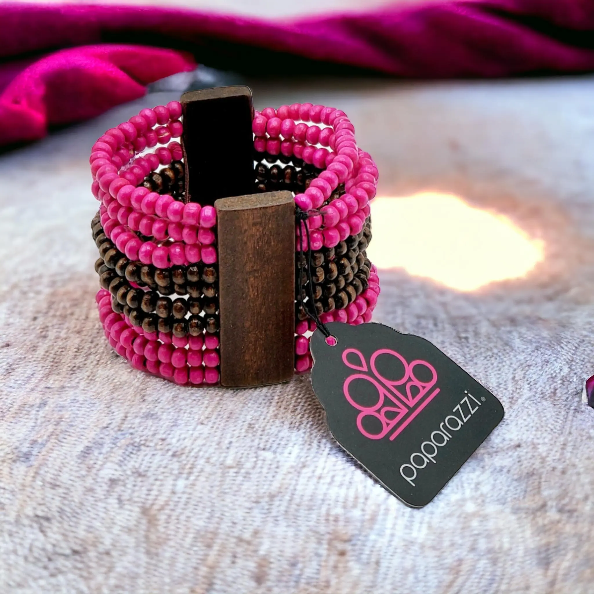 Jamaican Me Jam Bracelet - Pink Beads with Black Charms, Unique Design & Decorative Element