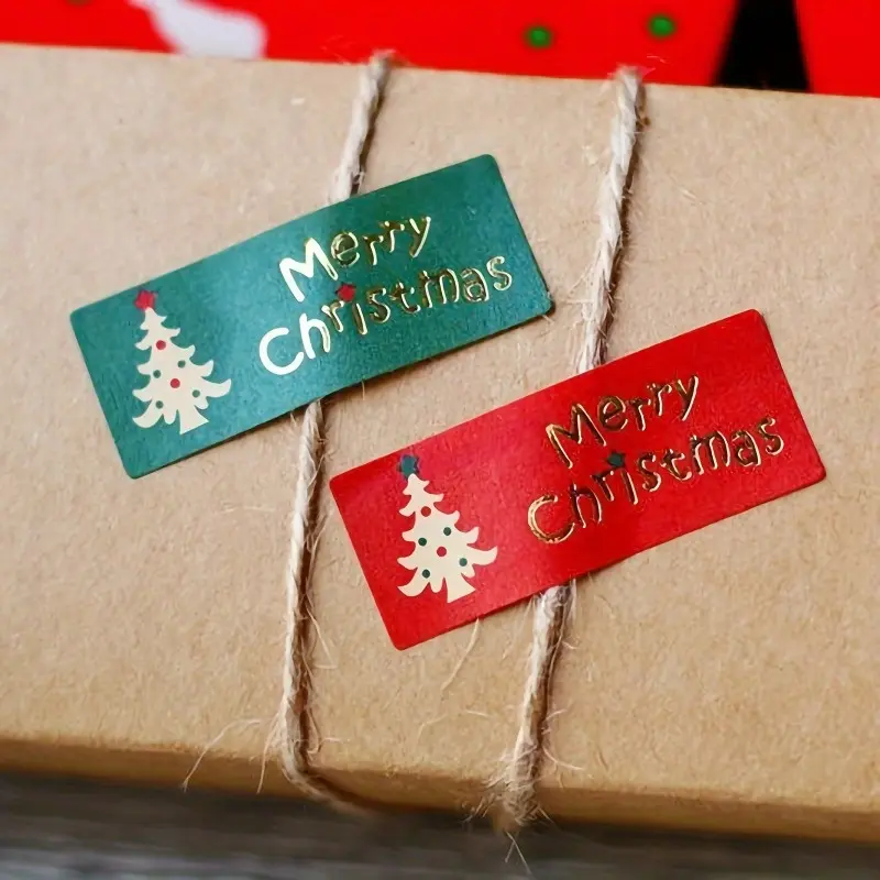 10pcs Christmas Tree Red & Green Bronzing Gift Stickers - Perfect for The Holidays!