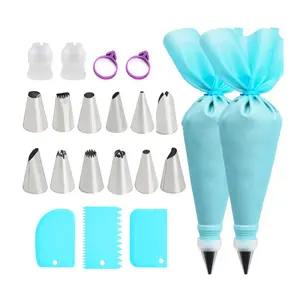 Baking tools cake decorating tool set 21 pieces including 2 reusable piping bags 12 icing nozzles 2 glue tools 3 spatulas 2 fixing rings for baking