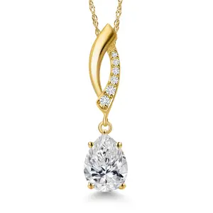Gem Stone King 1.06 Cttw IGI Certified Lab Grown Diamond Pendant Necklace For Women in 10K Yellow Gold | Center 9x6 Pear Shape 1.00 Ct | D-E Color | VS1-VS2 Clarity | With 18 Inch Chain