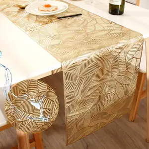 Gold Table Runner 72 inches Long Heat Resistant Hallowed-Out Vinyl Waterproof Washable Dinning Runner for Wedding, Banquet, Birthday, Party, Restaurant(Gold Rectangle)
