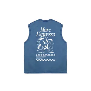 More Espresso Coffee Cup Pattern Men's vintage washed pure cotton vest