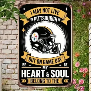 2D Stan's Emporium Pittsburgh Steelers Vintage Metal Tin Sign - 2D Flat 1-Piece Rustic Football Wall Decor For Man Cave, Bar, Garag
