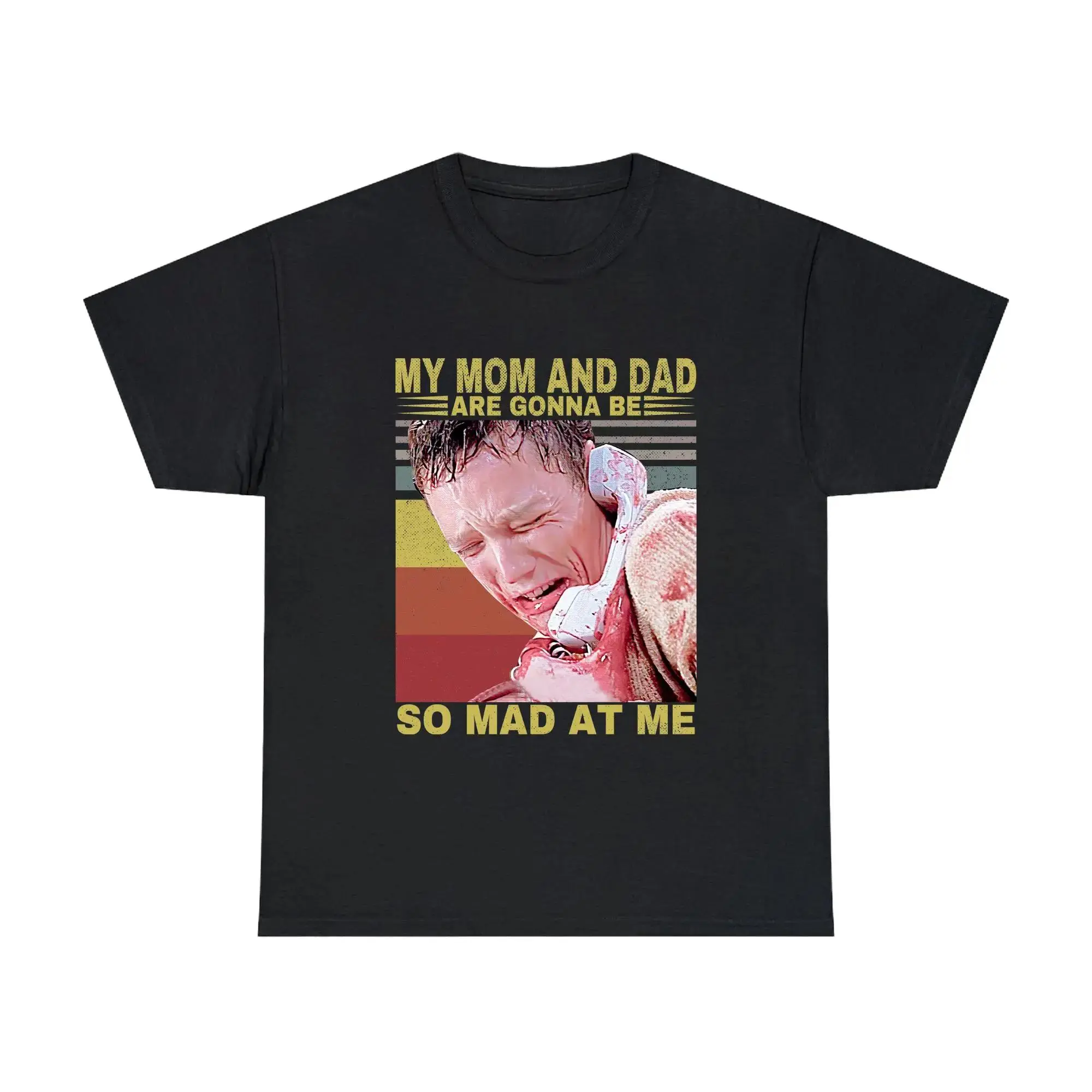 Women's Shortsleeve Tshirt with "My Mom And Dad Are Gonna Be So Mad At Me" Print - Meme Fashion Scream Ghost Face Matthew Lillard Fan Top, Round Neck, Face Graphic Print Women's T-Shirts, Fitted