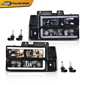 Fit For 88-93 Chevy C/K GMC Sierra Tahoe LED DRL Headlights Black/Smoked Lamps