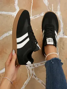 Women's Summer Flat Sneakers, Vintage Striped Casual Shoes, Versatile Student Trainers, Comfortable Low-Top Sports Footwear