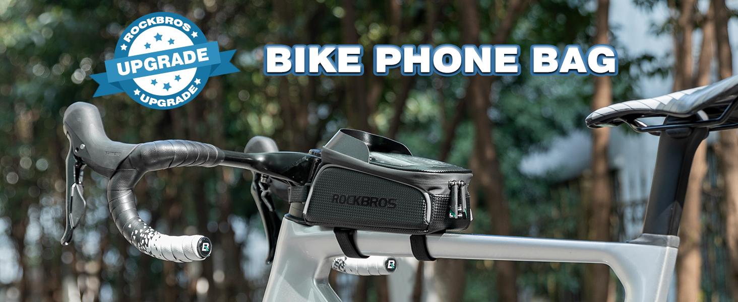 Waterproof Bike Front Frame Bag with Touchscreen, Compatible with Phones Under 7 Inches, Large Storage, Reflective Tapes, Easy Install Cycling Pouch