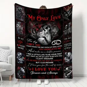 Gothic Skeleton Couple Flannel Blanket - "To My Love" Envelope Design With Romantic Quotes, Super Soft And Comfortable, All Seasons, Perfect For Sofa, Bed, Office, Camping Or Travel - Ideal For Valentine'S Day, Birthdays, Weddings, Anniversaries