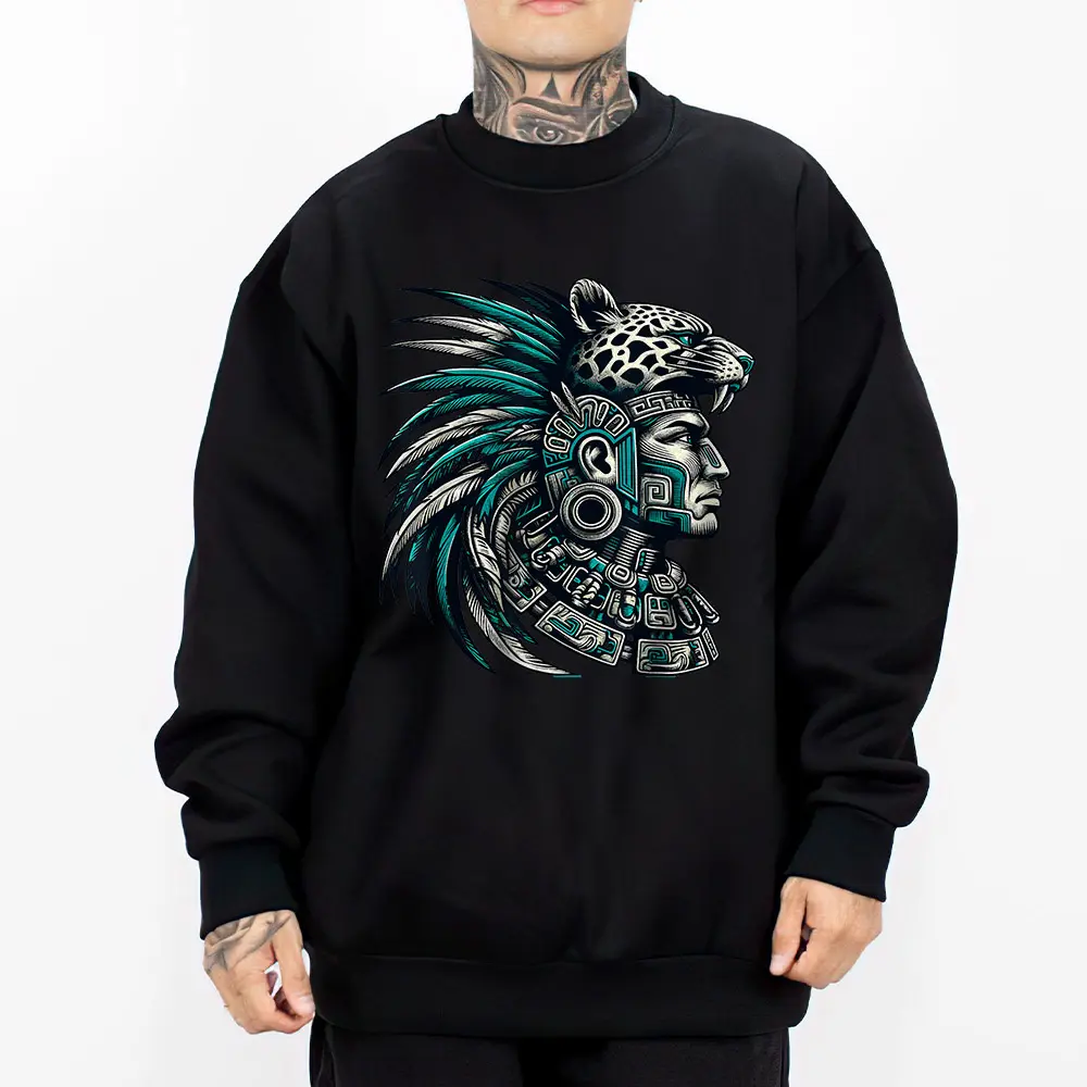 Chicano Clothing Aztec Art Mex Clothes Oversized Graphic Tee for Men & Women Medium Heavy Polyester Sweatshirt Loose Fit Casual Streetwear AZT3 Unisex Hoodie