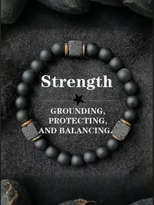 Agate Obsidian Hand Chain Bracelet, 8mm Root Chakra Stone, Matte Finish Men's Energy Jewelry, Boost Confidence & Stability