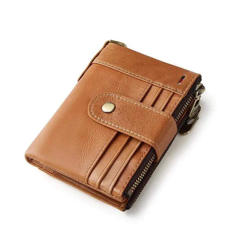 1pc Men RFID Genuine Leather Wallet, new arrival triple fold design, double zipper structure, anti magnetic and anti scanning function, practical integrated coin pouch, elegant classic styling, functional daily accessory for men business travel