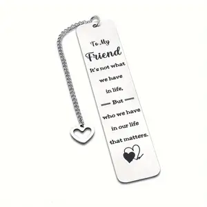 Stainless Steel Bookmark, 1 Count Friendship Bookmarks with Heart Pendant, Bookmark Gift for Friends Classmates Teacher