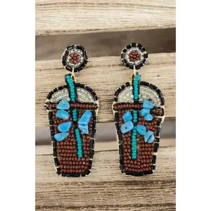 Turquoise chip Iced coffee beaded earrings