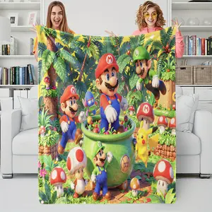 1 Pcs Super Mario Bros Jungle Adventure Flannel Blanket Soft Warm Throw For Kids Adults Bedroom Sofa Holiday Decor