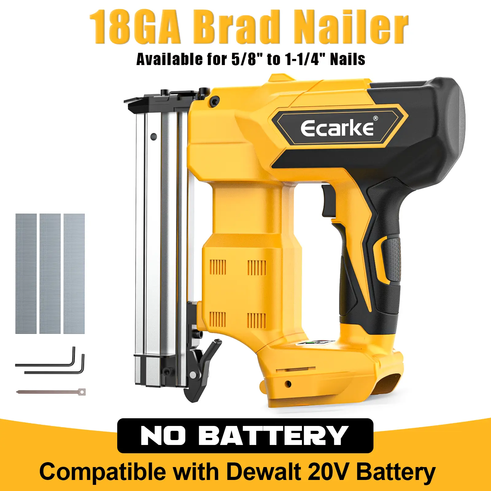 Cordless 18GA 5/8 to 1-1/4 Inch Brad Nailer for Dewalt 20V, 【Battery NOT Included】, 2 Mode 18 Gauge Nail Gun with 1000 Nials for Wood Carpentry, Brus