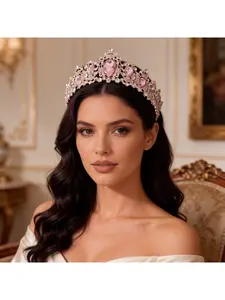 European and American hot selling light luxury crystal crown French bridal tiara luxury pink female 18th birthday coming of age ceremony crown