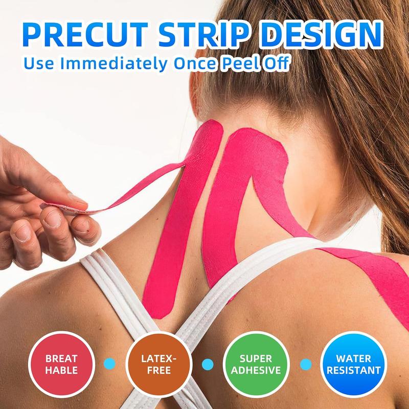 Kinesiology Tape Precut Strips - 4 Rolls Muscle Support & Pain Relief K Sport Tape, Waterproof & Breathable, Latex-Free, 2 inches x 16.4 Feet per Roll (Beige)