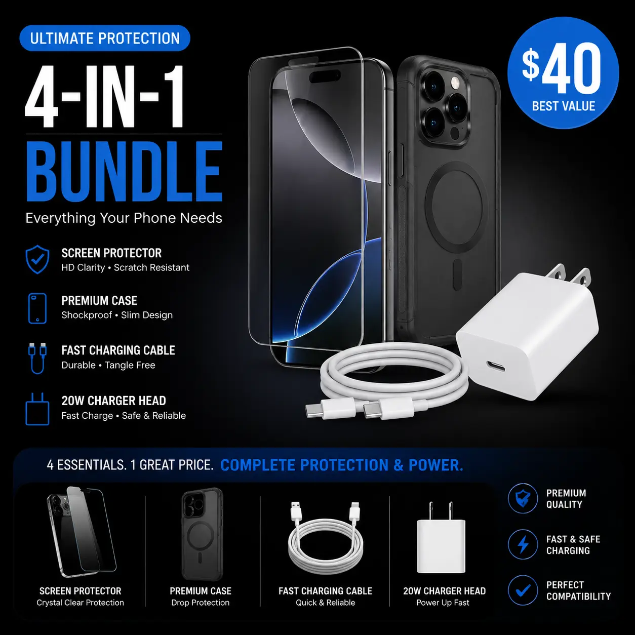All-in-1 Mobile Phone Protection Kit - Phone Accessories Bundle for Complete Device Defense