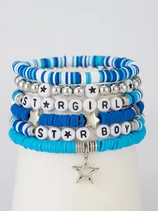 Fashion Punk Star Bracelet Set, Stackable Bracelets, Handmade Letter Beaded Clay Bangles, Unique Charm Jewelry, Daily Party Wear, Couple Jewelry, Holiday Gift
