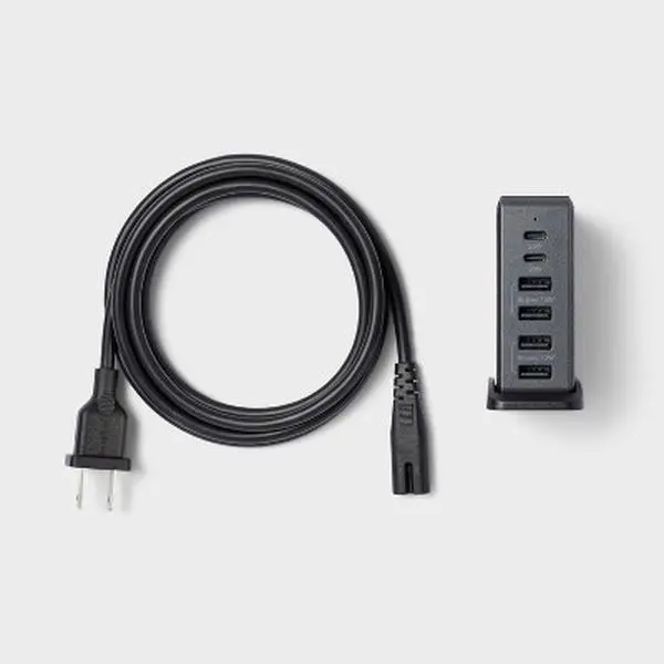6-Port Charging Hub Vertical 2C + 4A - heyday Black Saffiano 6-Port Charging Hub Vertical 2C + 4A - heyday Black Saffiano