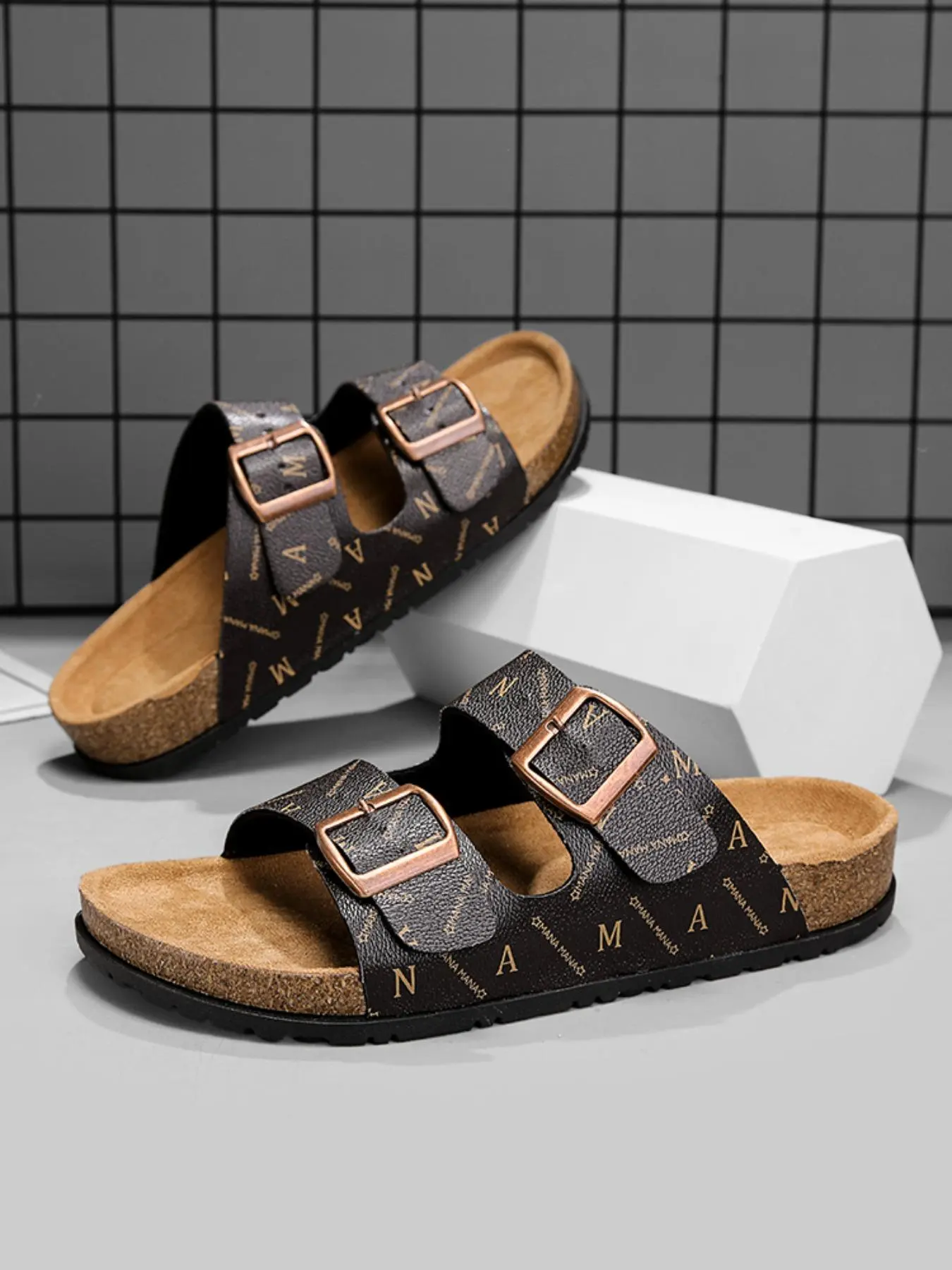 Fashionable Letter Pattern Double Band Arch Support Sandals, Double Strap Buckle Sandals, Strapy Sandals, Casual Comfortable Non-slip Beach Slides for Men & Women, Lightweight & Quick-dry Outdoor Clogs, Casual Lifestyle Footwear, Footwear