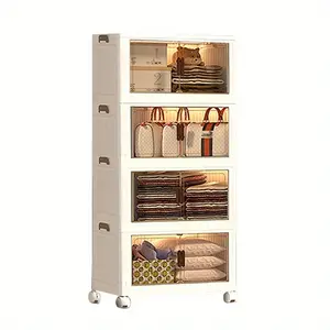 Large capacity foldable Locker with wheels and transparent door - Portable plastic storage case with multiple compartments, space saving design for toys, clothing, office and dorm supplies, cabinet storage.