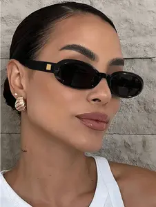 1pc New Small Frame Oval Fashion Glasses, Retro Street Style Versatile Personalized Glasses For Women For Summer Beach Vacation, Outdoor, Travel Plain Casual PC None