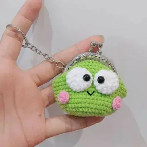 Handmade Crochet Mini Coin Purse Keychain - Floral Print Lightweight Clasp Closure with Coin Pocket, Light Purple Gift for (Christmas, Thanksgiving, Teacher's Day, Graduation), Key Organizer, Whimsical Design, Colorful Accents, Best for Chri