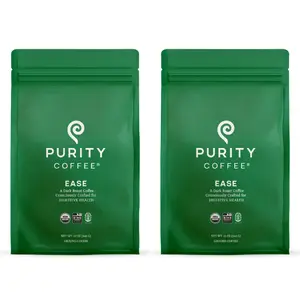 Purity Coffee EASE Dark Roast – Low Acid Organic Coffee, Focus & Clean Energy, 12oz x(2 bags) – Ground
